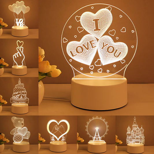 3D Lamp Acrylic USB LED Night Lights Valentines Day Gifts